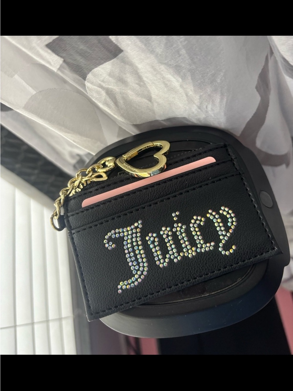 Juicy Couture Black Rhinestone Card Case Keychain